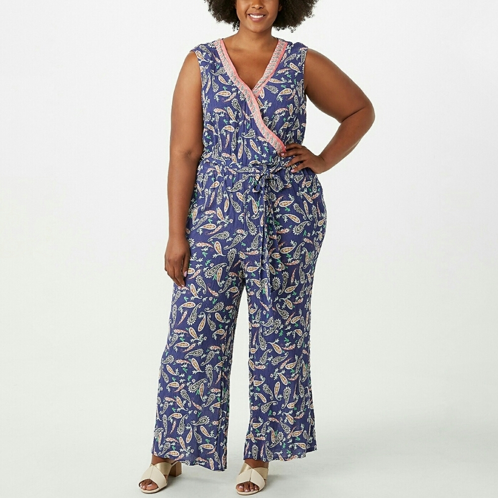 NWT Westport Dressbarn plus size paisley sleeveless jumpsuit romper 16